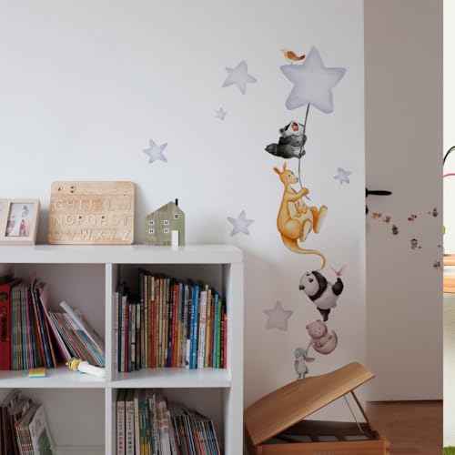 Cartoon Animal Star Wall Decals - Removable Nursery Decor, Self-Adhesive Wall Stickers for Kids Room, Easy to Apply & Remove, Playroom Decor for Baby Boys Girls Toddlers (Space, Jungle, Safari Theme)