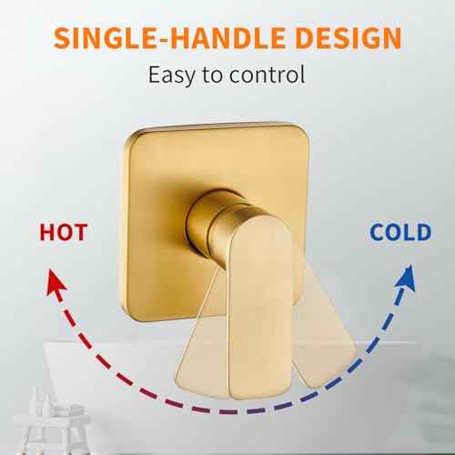 Brushed Gold Shower Faucet Single Function Trim Kit with Rough-in Valve Set Bath Rainfall Shower System 8inch Square Stainless Steel Metal Shower Head