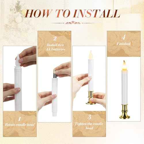 Yungyan 20 Pieces Window Candle Lights with Sensor Dusk to Dawn Flameless Battery Operated LED Candles Bulk Flicker Flame for Christmas Holiday Party Decorations(Gold Base)