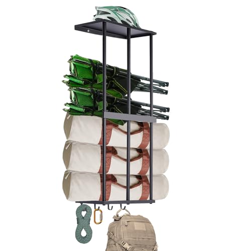 Camping Chair Rack for Garage Storage, Metal Camping Chair Storage Wall Mount Beach Chair Umbrella Storage Holder with 4 Hooks for Garage Organizer
