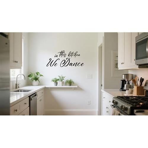Funny Kitchen Quotes Vinyl Wall Decal,in This Kitchen We Dance Humor Removable Wall Sticker for Dining Room Kitchenware Restaurant Coffee Shop Station Farmhouse Decor