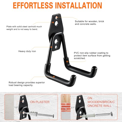 Heavy Duty Garage Hooks 12 Pack, 2.8 inch Small U Shaped Hanger, Wall Mounted Storage System, Power and Garden Tool Organizer, for Hanging Ladders, Hose, Bulk Items and More