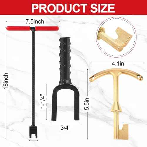 Water Meter Key 16 Inch Enforced Steel Wrench T-handle with 4-way Multi-functional Universal Cross Key Brass Water Meter Box Tool for Curb Main, Underground Stop, Waste Valves (Red, Gold)