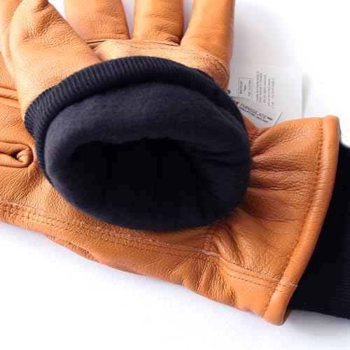 Retro Brown Cowhide Leather Work Gloves for Construction, Yardwork, Gardening with Reinforced Palm for Men & Women