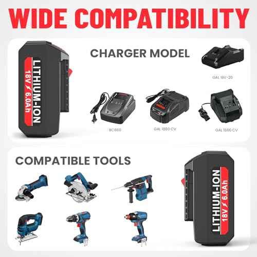 2-Pack 6.0Ah 18V Lithium Battery BAT609 and Battery Charger Kit Compatible with Bosch