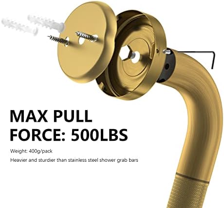 20 Inch Anti Slip Bronze Shower Grab Bar Polished Gold,ZUEXT Antique Brass Bathroom Grab Bar, Knurled Bathroom Balance Bar, Safety Hand Rail Support Handicap Elderly Injury Senior Assist Bath Handle