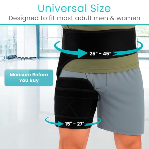 Vive Hip Brace for Sciatica Pain Relief - Groin Support Wrap for Sciatic Nerve Pain, Hip Flexor Strain, Thigh & Harmstring Pull, Arthritis - Adjustable & Comfortable Stabilizer for Muscle Recovery (Left)