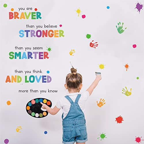 Motivational Wall Decals for Kids ? Braver Stronger Smarter Loved Inspirational Quote Stickers, Peel and Stick Positive Affirmations for Nursery, Playroom, Preschool, Classroom Decor