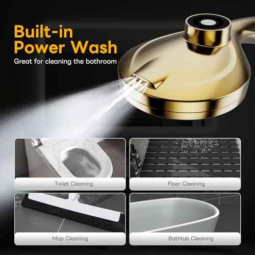 High Pressure 10 Ways Handheld Shower Head Brushed Gold- Anti-clog Nozzles, Built-in Power Wash to Clean Tub, Wall & Overhead Brackets,Magnetitc Rainfall Shower Wand,Built-in 2 Power Jet