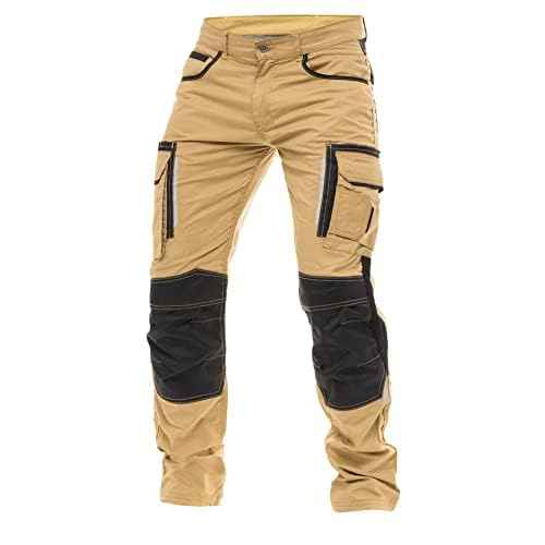 FASHIO FF Mens Construction Pants Utility Work Heavy Duty Workwear Trousers Carpenter Knee Reinforcement Cordura Safety Pants