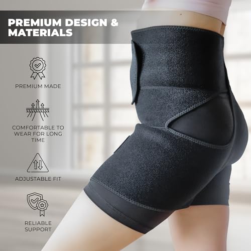 Boxiki Hip Brace for Sciatica Pain Relief - Adjustable Groin Compression Wrap Support for Thigh, Hamstring, Arthritis, Bursitis and Injuries - Sciatic Nerve Brace for Men & Women for Left Leg - Large