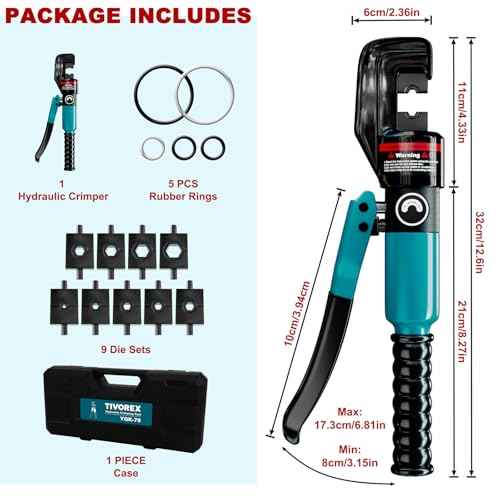 Hydraulic Crimping Tool Kit-10 Tons 12 AWG to 2/0 AWG for Wire Battery Cable Lug, Terminal Crimper Tool with 9 Die Sets, 1/8¡± Wire Rope Crimping Tool