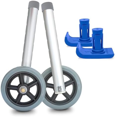 Universal Walker Wheel Kit: 5 Inch Sport Wheels and FlexFit Ski Glides (Dark Blue)