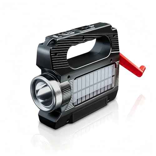 WARSUN Hand Crank Solar Powered Flashlight, Emergency Rechargeable LED Flashlight, Survival Flashlight with 6 Modes, 600 Lumens, Up to 20 Hours of Runtime, Great for Outdoor, Camping, Hiking, Fishing