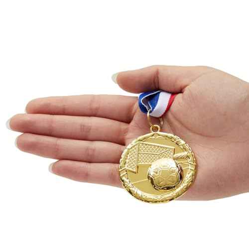 Juvale 12 Pack Award Medals for Adults - Team Participation Trophies with Red, White, and Blue Striped Ribbon, Sports Themed Party Favors (2 in, Metal, Gold)