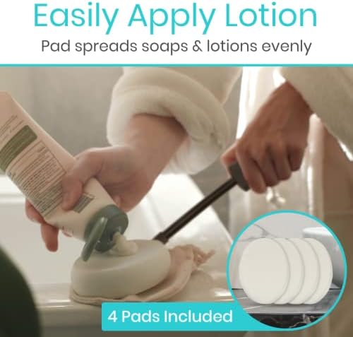 Vive Bendable Lotion Applicator for Your Back - Easily Apply Sunscreen, Self Tanner, Moisturizer, & Cream to Feet, Back, & Body - Long Handled Shower Wand Brush for Women & Men - Reusable, Washable