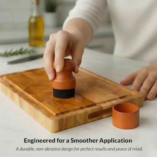 Cutting Board Oil & Wax Applicator Ergonomic Solid Wood Handle with Leak-Proof Drip-Catch Storage Base for Easy Wood Maintenance of Butcher Block, Bamboo & Kitchen Utensils
