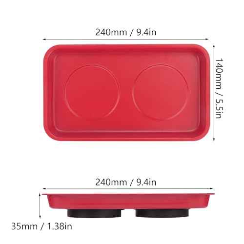 5 PCS Magnetic Trays, 9.4X5.5x1.4Inch, Magnet Tool Tray, Magnetic Parts Tray, Red, by GENHAKON