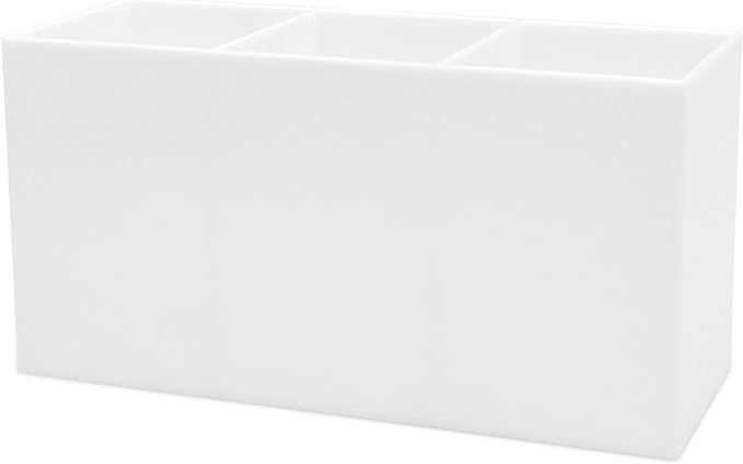 White Makeup Brush Organizer,Acrylic Cosmetic Brushes Storage Holder with 3 Slots,Pencil Pen Holder for Desk,Desk Organizer and Accessories for Vanity