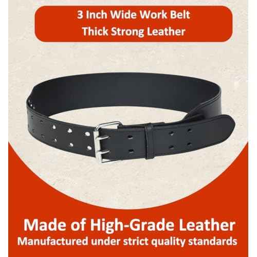 3-Inch Wide Full Grain Leather Tool Belt ? Heavy Duty Oil Tanned Construction with Thick Stitching & Reinforced Rivets ? Thick Work Belt for Carpenter, Electrician, Construction (Black, 35"-45")