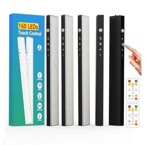 160LEDs Touch-Control Under Cabinet Lighting w/4000mAh Battery, Cordless Motion Sensor Under Counter Lights for Kitchen, Magnetic Rechargeable Closet Lights - 5Pack/Black, 2025 Fall