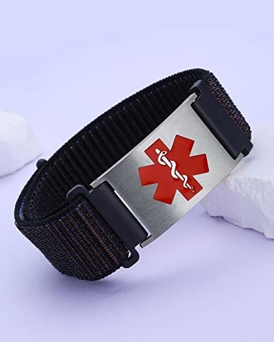 Personalized Sport Medical Alert Bracelets for Women Men - Custom Medical ID Bracelets with Free Engraving - Hook and Loop/Elastic/Stainless Steel/Silicone Watch Wristband Emergency Bracelet