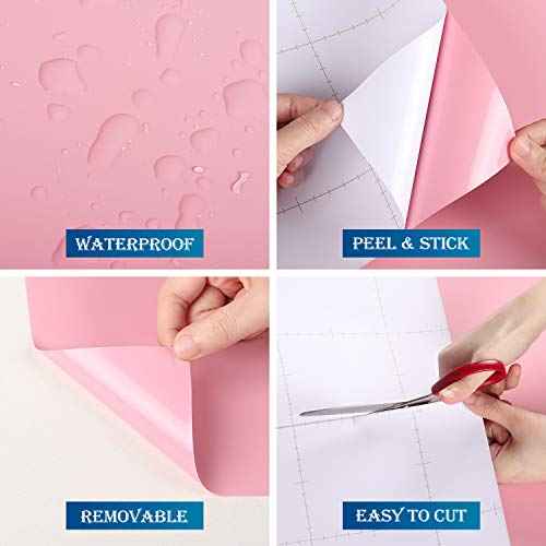 FunStick Cute Pink Wallpaper Peel and Stick Waterproof Light Pink Contact Paper Peel and Stick for Cabinets Classroom Desk Self Adhesive Wall Paper for Girls Bedroom Bathroom Walls Shelves 15.8"x78.8"