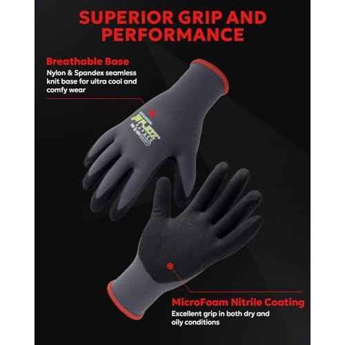 Work Gloves with Grip,12 Pairs Thin Breathable MicroFoam Nitrile Coated Durable Touchscreen Glove Men Women