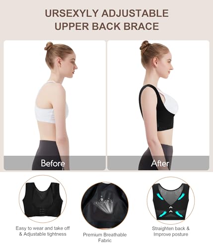 URSEXYLY Upper Back Brace for Women Breathable Posture Corrector Posture Support Back Straightener Pain Relief(Black,S)