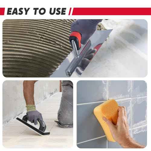 6Pcs Tile Tools Set, Tile Trowel Concrete Tool, Notched Trowel, Grout Trowel, Grout Float Sponge for Tiling Installation Grouting, Tile Mortar Trowel