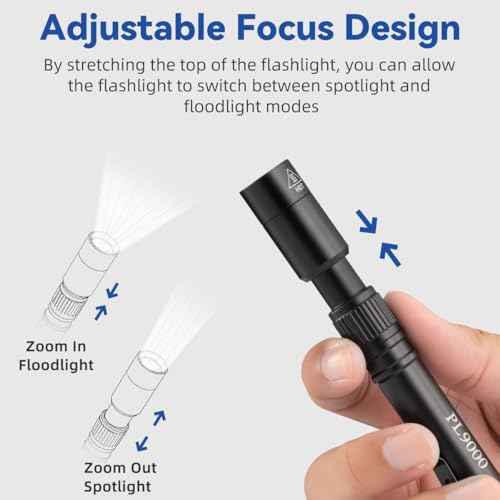 2Pack Pen Flashlight Rechargeable PL9000, 5Mode Bright Pen Light Flashlight High Lumens, Waterproof Pocket Flashlights, EDC Adjustable Tactical Flash Light, LED Small Lights with Clip for Emergencies