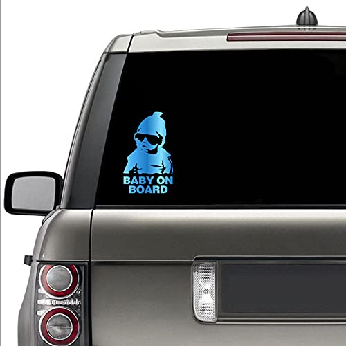 HungMieh Baby On Board Stickers - High-Visibility Safety Signs, Funny Carlos Decal for Mailbox & Car (Chrome Blue)