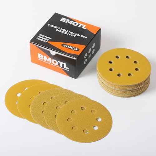 50Pcs 5-Inch Premium Sanding Discs Hook & Loop 8-Hole:60-320 Assorted Grit Round Sandpaper for Random Orbital Sander Woodworking Finishing/Automotive Polishing/Metal Sanding