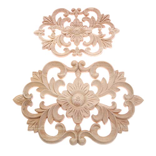 MUXSAM Wood Carved Applique Onlay Furniture Corner Frame Decal Unpainted Furniture DIY Decoration for Furniture Home Door Cabinet (22 x 14cm / 8.7 x 5.5inch), Pack of 1