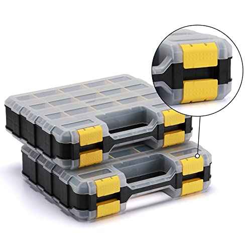 AIRTOON 2PCS Double Side Tool Organizer with Impact Resistant Polymer, Hardware Box Storage, Excellent for Screws,Nuts,Small Parts, 34-Compartment