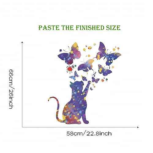 Fantasy Starry Sky Cat Butterfly Wall Stickers,sacinora Cartoon Kitten Animal Wall Decals Removable Vinyl Peel and Stick for Living Room Nursery Children's Room Bedroom Art Decorations