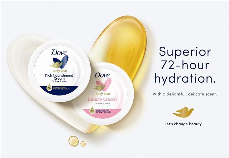 Dove Nourishing Body Care, Face, Hand, and Body Beauty Cream for Normal to Dry Skin Lotion for Women with 24-Hour Moisturization, 6-Pack, 5.07 Oz Each Jar
