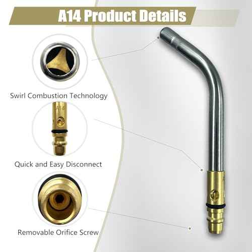 0386-0105 A-14 1/2" Torch Tips for G-4 or PLF-A5 Handles, Soft Solder 2 to 3-1/2", Silver Braze 1 to 2", Air Acetylene, Manual Lighting, Quick Connect, Removable Orifice Screw