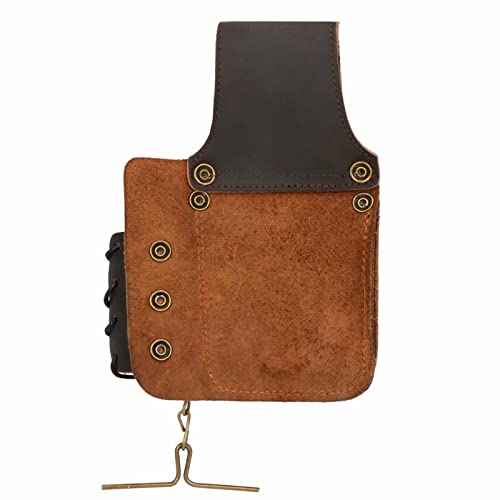Tourbon Leather Multifunctional Electrician's Tool Pouch with Tape Chain 5 Pockets Carpenter's Bag Hammer Bull Pin Holder Dark Brown