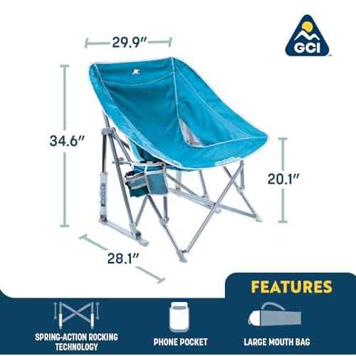 GCI Outdoor Pod Rocker Beach Chair | Collapsible Folding Rocking Chair with Drink Holder & Portable Carry Bag ? Saybrook Blue