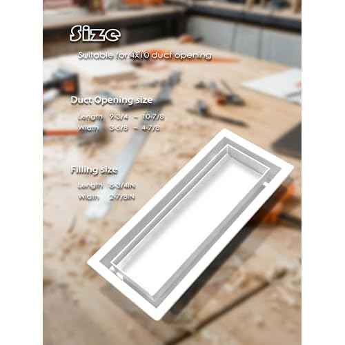 Floor Vents 4x10, Heavy Duty Steel Floor Register, 50% Higher Ventilation Performance Than Others, Sleek Modern Design, Sandtex White Finish, Fits Tile Wood Inserts, Floor Vent Covers for Home Floor