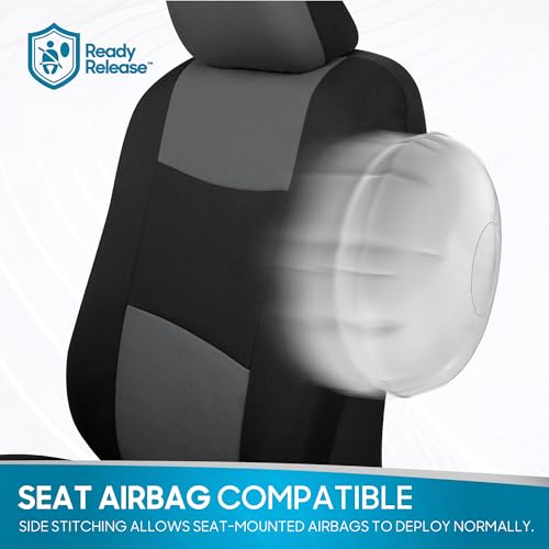 BDK PolyPro Car Seat Covers Full Set in Gray on Black, Front and Rear Split Bench Seat Covers for Cars, Easy to Install Car Seats Cover Set and Accessories for Auto Trucks Van SUV - Gray