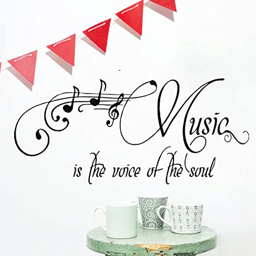 Music Wall Decal Sticker, Peel Stick Musical Instrument Note Nursery Classroom Decor, Home Studio Piano Guitar Violin Saxophone Decoration Kid Bedroom Playroom Art - Music is The Voice of Soul