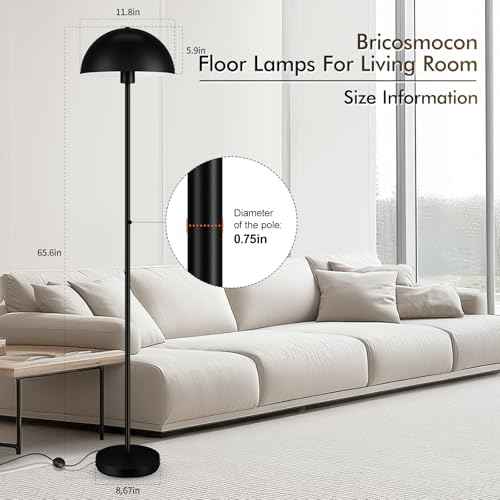 Floor Lamp, Industrial Black Floor Lamps for Living Room, 65.6in Standing Lamp, Retro Mushroom Dome Shade, Whole Metal, E26 Socket, Mid Century Modern Floor Lamp for Bedroom/Office,No Bulb