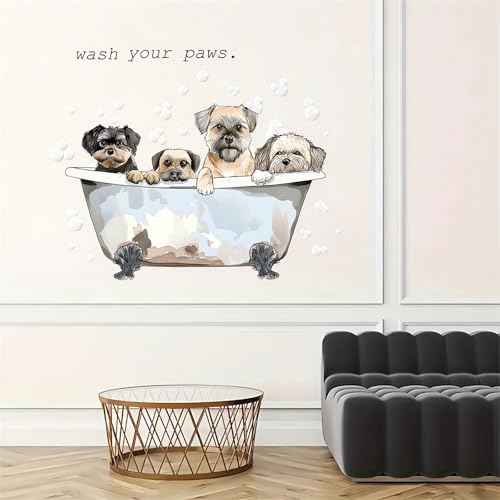 Cute Puppy Bubble Bath Wall Stickers, sacinora Dog Bathtub Pet Wall Decals Removable Vinyl Peel and Stick for Bathroom Nursery Bedroom Art Home Decorations