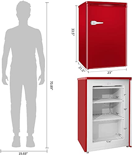 LHRIVER Mini Freezer, 3.0 Cu.ft Small Upright Freezer with Handle, Removable Shelves, Adjustable Thermostat, Low Noise for Bedroom/Apartment/Office, Red
