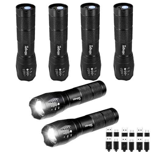 6 Pack LED Rechargeable Flashlight, Super Bright Small Mini Camping Flashlights Zoomable Beam, Convenient USB C Charging for Camping Hiking Outdoor Home Emergency