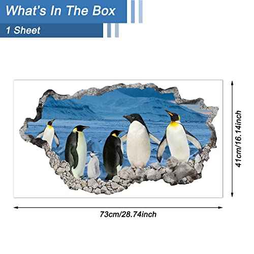 3D Wall Hole View Penguins Wall Decal Peel and Stick Animal Penguins Wall Mural Sticker for Kids Room Bedroom Playroom Wall Decor