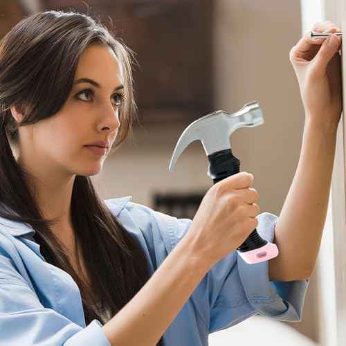 KURUI Pink Small Hammer for Picture Hanging Nails Drywall Anchors, Picture Hanging Tool, High Hardness 8oz Claw Hammer With Shock-Absorbing Non-Slip Handle for Kids and Women