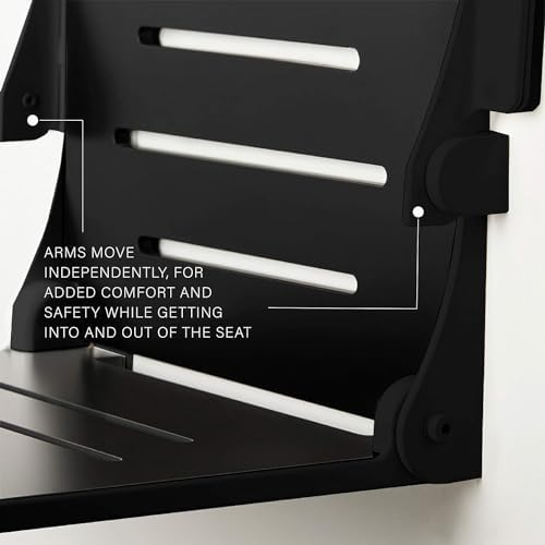 Seachrome Silhouette Comfort Folding Wall Mount Shower Bench Seat with Arms, Black Seat with Matte Black Frame